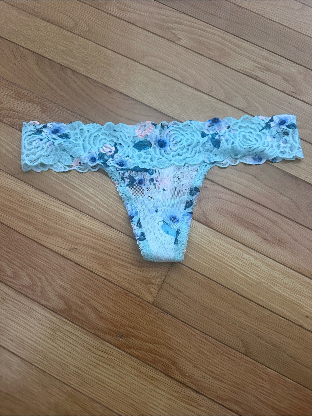 PINK Victoria's Secret Aqua Floral Lace Thong Size Medium